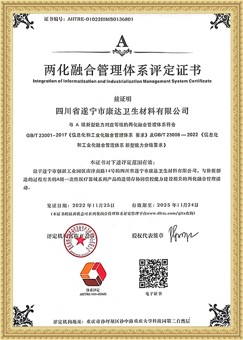 Certificate of Assessment of Integration of Industrialization and Informationization Management System